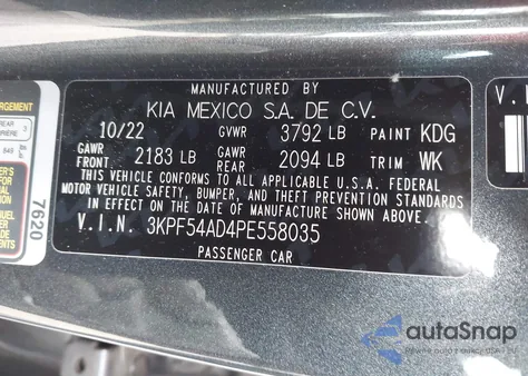 2023 Kia Forte Gt-Line from USA, damaged, VIN 3KPF54AD4PE558035